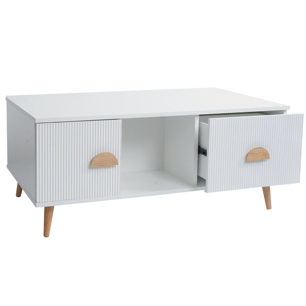 Couchtisch Beistelltisch Sofatisch Schubladen Türen 3D-Design 43x100x60cm weiss