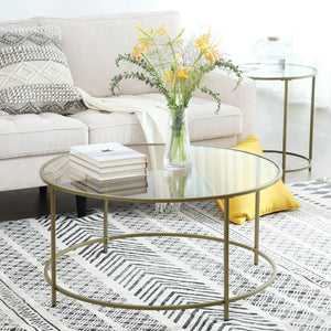 Couchtisch Beistelltisch rund Glas Gold
