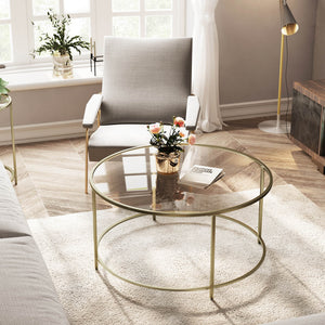 Couchtisch Beistelltisch rund Glas Gold