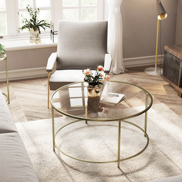 Couchtisch Beistelltisch rund Glas Gold