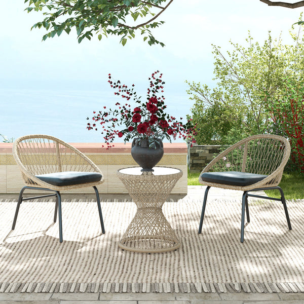 Couchtisch Beistelltisch Boho mit Glasplatte aus Rattan natur
