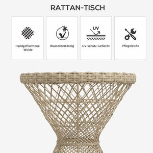 Couchtisch Beistelltisch Boho mit Glasplatte aus Rattan natur