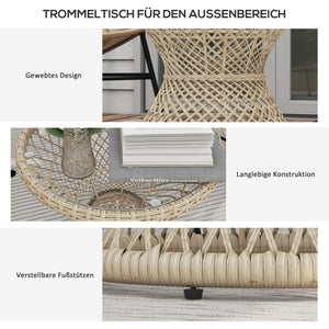 Couchtisch Beistelltisch Boho mit Glasplatte aus Rattan natur