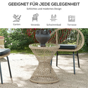 Couchtisch Beistelltisch Boho mit Glasplatte aus Rattan natur