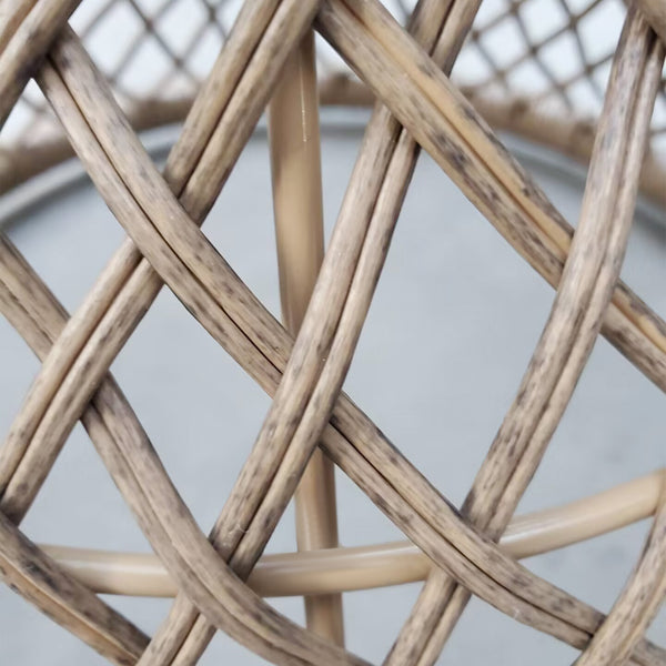 Couchtisch Beistelltisch Boho mit Glasplatte aus Rattan natur