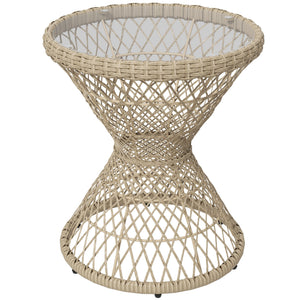 Couchtisch Beistelltisch Boho mit Glasplatte aus Rattan natur
