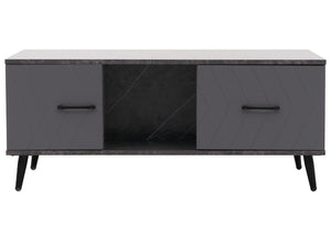 Couchtisch Sofatisch Schubladen Türen Fischgrätenmuster 42x103x60cm Marmor-Optik grau