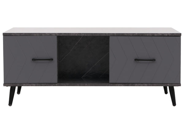 Couchtisch Sofatisch Schubladen Türen Fischgrätenmuster 42x103x60cm Marmor-Optik grau