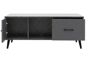 Couchtisch Sofatisch Schubladen Türen Fischgrätenmuster 42x103x60cm Marmor-Optik grau