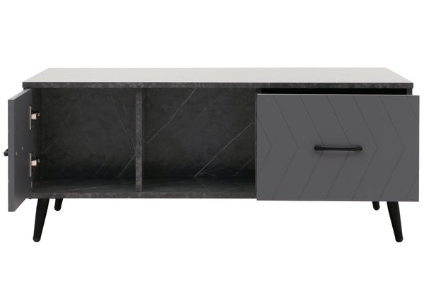 Couchtisch Sofatisch Schubladen Türen Fischgrätenmuster 42x103x60cm Marmor-Optik grau