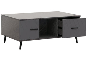 Couchtisch Sofatisch Schubladen Türen Fischgrätenmuster 42x103x60cm Marmor-Optik grau