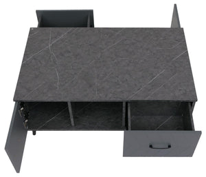 Couchtisch Sofatisch Schubladen Türen Fischgrätenmuster 42x103x60cm Marmor-Optik grau
