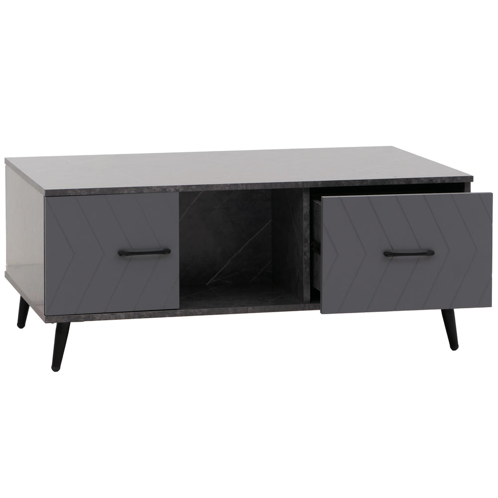 Couchtisch Sofatisch Schubladen Türen Fischgrätenmuster 42x103x60cm Marmor-Optik grau