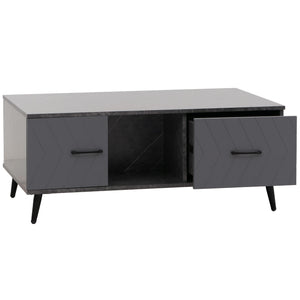 Couchtisch Sofatisch Schubladen Türen Fischgrätenmuster 42x103x60cm Marmor-Optik grau