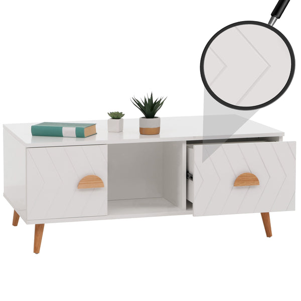 Couchtisch Beistelltisch Sofatisch Fischgrätenmuster 42x103x60cm weiss