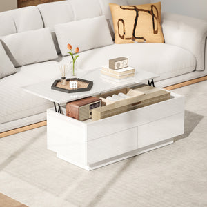 Couchtisch höhenverstellbar mit Stauraum und Schubladen weiss