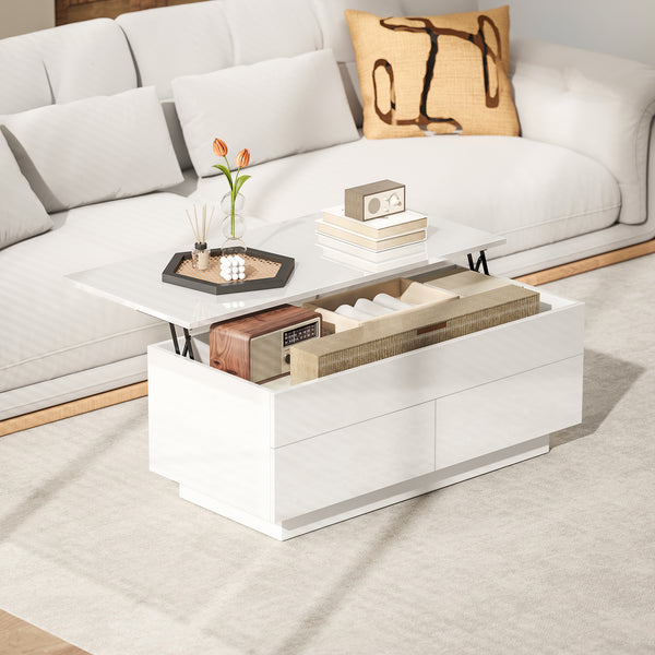Couchtisch höhenverstellbar mit Stauraum und Schubladen weiss
