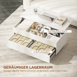 Couchtisch höhenverstellbar mit Stauraum und Schubladen weiss