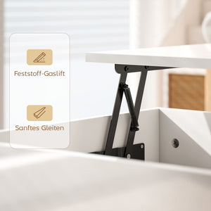 Couchtisch höhenverstellbar mit Stauraum und Schubladen weiss