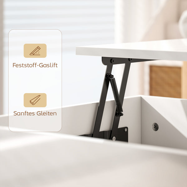 Couchtisch höhenverstellbar mit Stauraum und Schubladen weiss