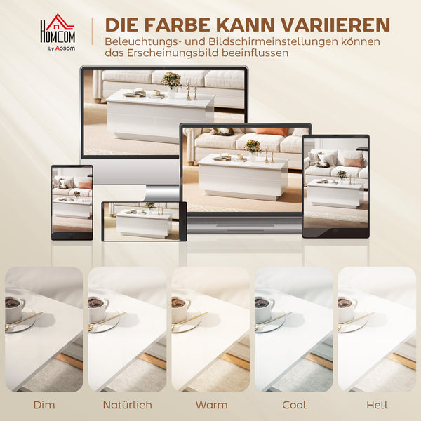 Couchtisch höhenverstellbar mit Stauraum und Schubladen weiss