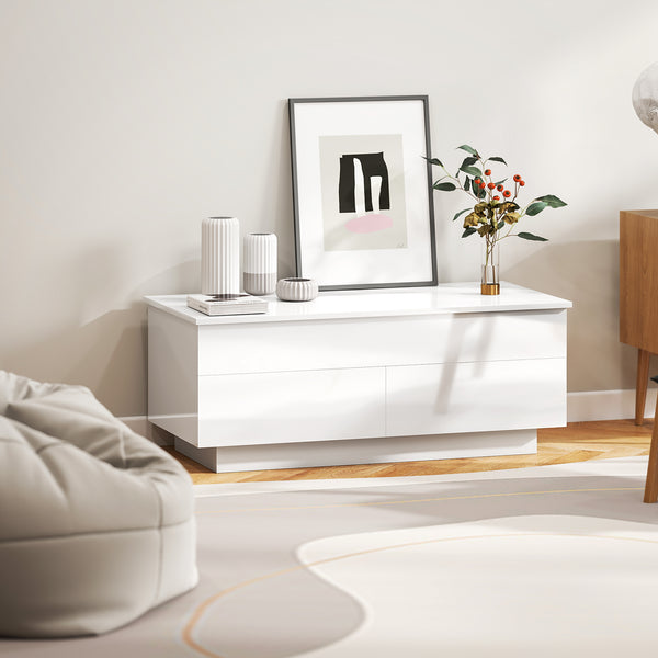 Couchtisch höhenverstellbar mit Stauraum und Schubladen weiss