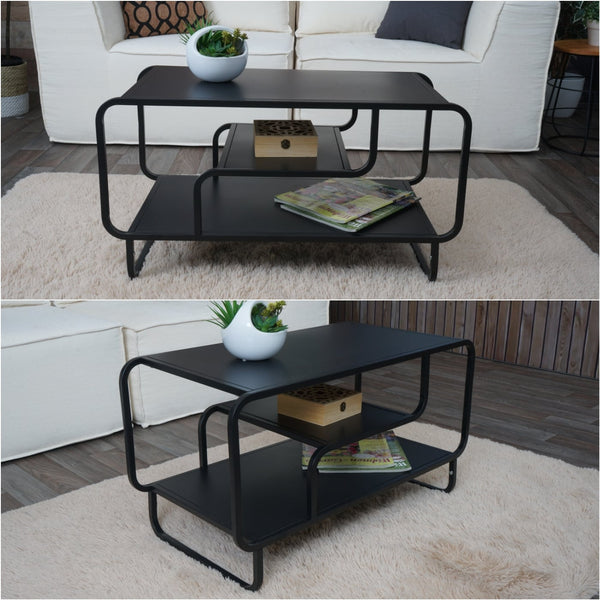 Couchtisch Wohnzimmertisch Industrial 3 Ablagen Metall 45x80x40cm schwarz
