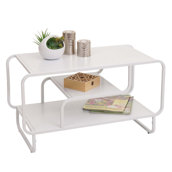 Couchtisch Wohnzimmertisch Industrial 3 Ablagen Metall 45x80x40cm weiss
