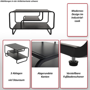 Couchtisch Wohnzimmertisch Industrial 3 Ablagen Metall 45x80x40cm weiss