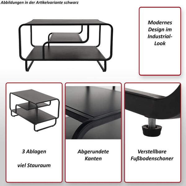 Couchtisch Wohnzimmertisch Industrial 3 Ablagen Metall 45x80x40cm weiss