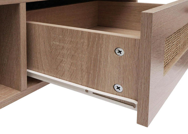 Couchtisch Wohnzimmertisch Beistelltisch Schublade Kubu Rattan 37x110x59cm Eiche-Optik