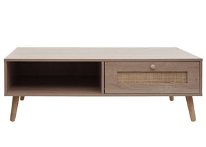 Couchtisch Wohnzimmertisch Beistelltisch Schublade Kubu Rattan 37x110x59cm Eiche-Optik