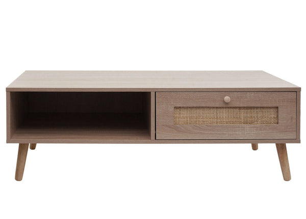 Couchtisch Wohnzimmertisch Beistelltisch Schublade Kubu Rattan 37x110x59cm Eiche-Optik