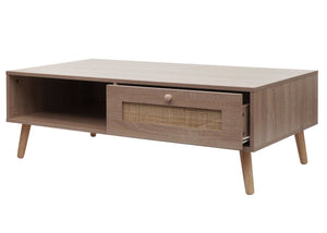 Couchtisch Wohnzimmertisch Beistelltisch Schublade Kubu Rattan 37x110x59cm Eiche-Optik