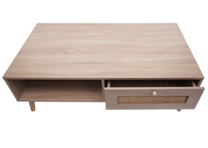 Couchtisch Wohnzimmertisch Beistelltisch Schublade Kubu Rattan 37x110x59cm Eiche-Optik