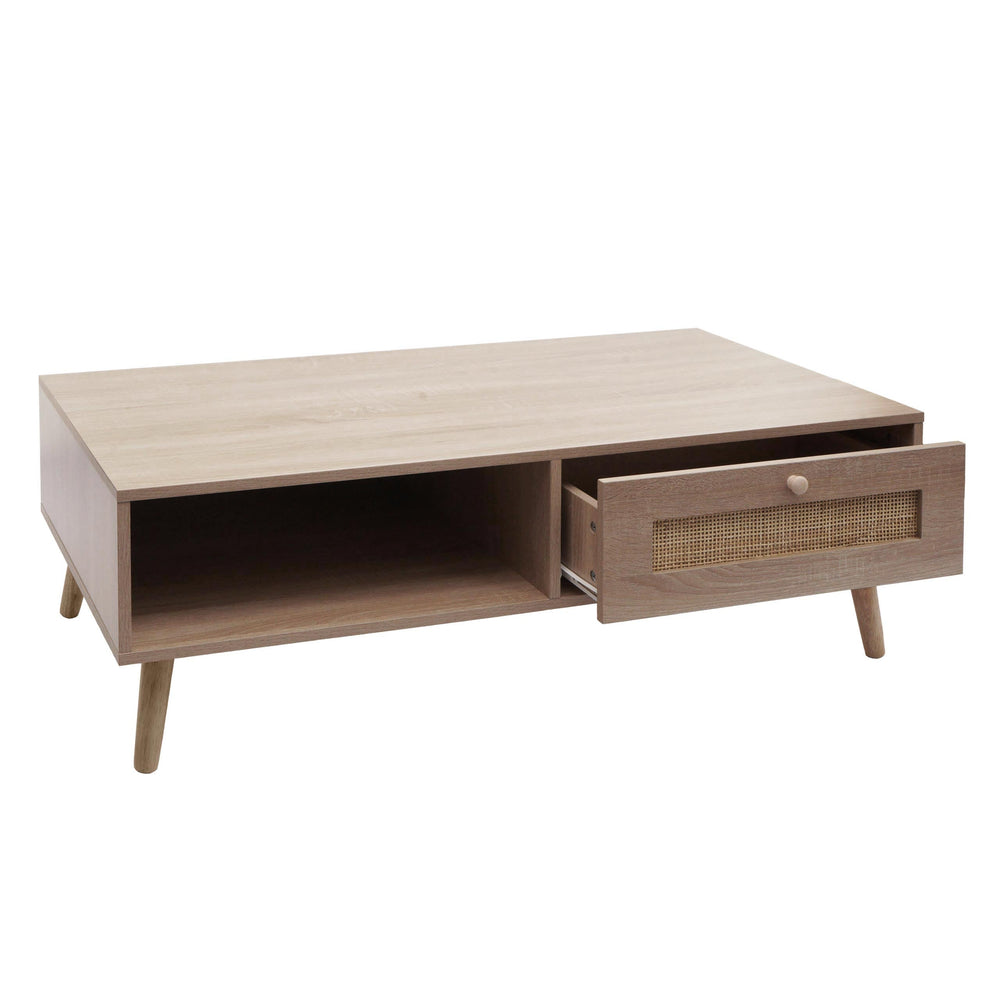 Couchtisch Wohnzimmertisch Beistelltisch Schublade Kubu Rattan 37x110x59cm Eiche-Optik