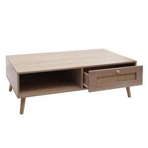 Couchtisch Wohnzimmertisch Beistelltisch Schublade Kubu Rattan 37x110x59cm Eiche-Optik