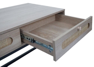 Couchtisch Wohnzimmertisch Beistelltisch Schublade Kubu Rattan Eiche-Optik