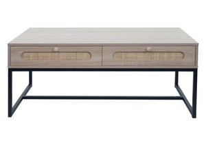 Couchtisch Wohnzimmertisch Beistelltisch Schublade Kubu Rattan Eiche-Optik