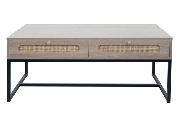 Couchtisch Wohnzimmertisch Beistelltisch Schublade Kubu Rattan Eiche-Optik