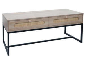 Couchtisch Wohnzimmertisch Beistelltisch Schublade Kubu Rattan Eiche-Optik