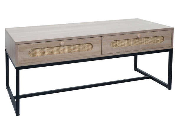 Couchtisch Wohnzimmertisch Beistelltisch Schublade Kubu Rattan Eiche-Optik