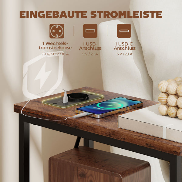 Couchtisch mit Ladestation und Schubladen rustikal braun