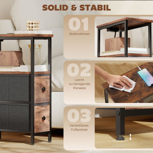 Couchtisch mit Ladestation und Schubladen rustikal braun