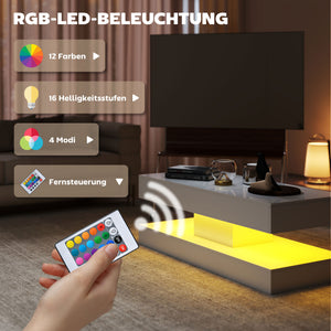 Couchtisch modern mit LED und Schublade für Wohnzimmer weiss