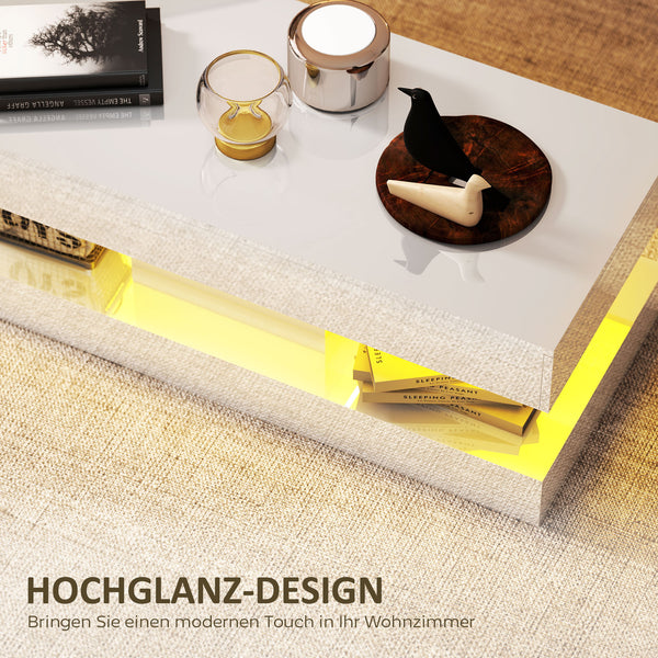 Couchtisch modern mit LED und Schublade für Wohnzimmer weiss