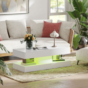 Couchtisch modern mit LED und Schublade für Wohnzimmer weiss
