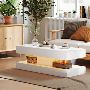 Couchtisch modern mit LED und Schublade für Wohnzimmer weiss