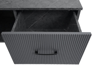 Couchtisch Beistelltisch Sofatisch Schubladen Türen 43x100x60cm Marmor-Optik grau
