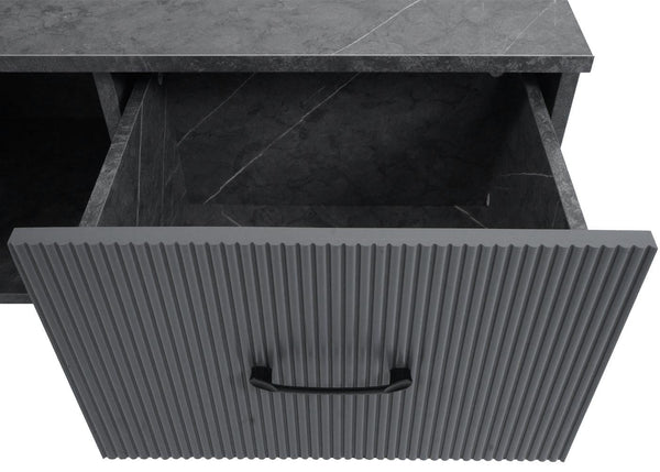 Couchtisch Beistelltisch Sofatisch Schubladen Türen 43x100x60cm Marmor-Optik grau